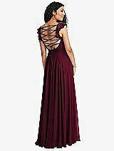 Front View Thumbnail - Cabernet Shirred Cross Bodice Lace Up Open-Back Maxi Dress with Flutter Sleeves
