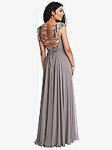 Front View Thumbnail - Cashmere Gray Shirred Cross Bodice Lace Up Open-Back Maxi Dress with Flutter Sleeves