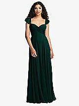 Rear View Thumbnail - Evergreen Shirred Cross Bodice Lace Up Open-Back Maxi Dress with Flutter Sleeves