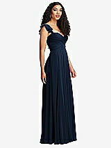 Side View Thumbnail - Midnight Navy Shirred Cross Bodice Lace Up Open-Back Maxi Dress with Flutter Sleeves
