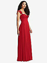 Side View Thumbnail - Parisian Red Shirred Cross Bodice Lace Up Open-Back Maxi Dress with Flutter Sleeves