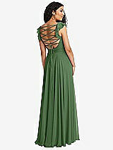 Front View Thumbnail - Vineyard Green Shirred Cross Bodice Lace Up Open-Back Maxi Dress with Flutter Sleeves