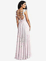 Front View Thumbnail - Watercolor Print Shirred Cross Bodice Lace Up Open-Back Maxi Dress with Flutter Sleeves