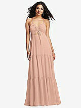 Alt View 2 Thumbnail - Pale Peach Drawstring Bodice Gathered Tie Open-Back Maxi Dress with Tiered Skirt