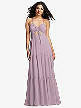 Alt View 2 Thumbnail - Suede Rose Drawstring Bodice Gathered Tie Open-Back Maxi Dress with Tiered Skirt