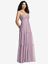 Side View Thumbnail - Suede Rose Drawstring Bodice Gathered Tie Open-Back Maxi Dress with Tiered Skirt