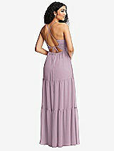 Rear View Thumbnail - Suede Rose Drawstring Bodice Gathered Tie Open-Back Maxi Dress with Tiered Skirt