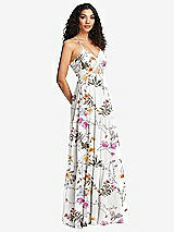 Side View Thumbnail - Butterfly Botanica Ivory Drawstring Bodice Gathered Tie Open-Back Maxi Dress with Tiered Skirt
