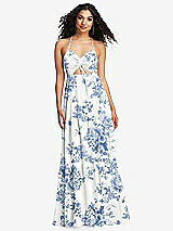 Alt View 2 Thumbnail - Cottage Rose Dusk Blue Drawstring Bodice Gathered Tie Open-Back Maxi Dress with Tiered Skirt