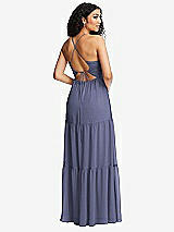 Rear View Thumbnail - French Blue Drawstring Bodice Gathered Tie Open-Back Maxi Dress with Tiered Skirt