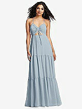 Alt View 2 Thumbnail - Mist Drawstring Bodice Gathered Tie Open-Back Maxi Dress with Tiered Skirt