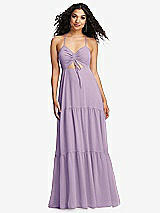 Alt View 2 Thumbnail - Pale Purple Drawstring Bodice Gathered Tie Open-Back Maxi Dress with Tiered Skirt
