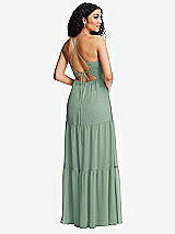 Rear View Thumbnail - Seagrass Drawstring Bodice Gathered Tie Open-Back Maxi Dress with Tiered Skirt