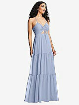 Alt View 1 Thumbnail - Sky Blue Drawstring Bodice Gathered Tie Open-Back Maxi Dress with Tiered Skirt