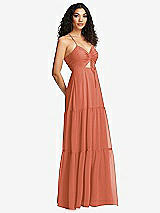 Side View Thumbnail - Terracotta Copper Drawstring Bodice Gathered Tie Open-Back Maxi Dress with Tiered Skirt