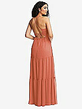 Rear View Thumbnail - Terracotta Copper Drawstring Bodice Gathered Tie Open-Back Maxi Dress with Tiered Skirt