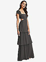Side View Thumbnail - Caviar Gray Flutter Sleeve Cutout Tie-Back Maxi Dress with Tiered Ruffle Skirt