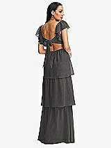 Rear View Thumbnail - Caviar Gray Flutter Sleeve Cutout Tie-Back Maxi Dress with Tiered Ruffle Skirt