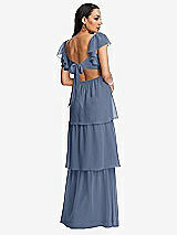Rear View Thumbnail - Larkspur Blue Flutter Sleeve Cutout Tie-Back Maxi Dress with Tiered Ruffle Skirt