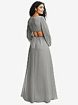 Rear View Thumbnail - Chelsea Gray Long Puff Sleeve Cutout Waist Chiffon Maxi Dress 