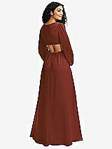 Rear View Thumbnail - Auburn Moon Long Puff Sleeve Cutout Waist Chiffon Maxi Dress 