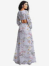 Rear View Thumbnail - Butterfly Botanica Silver Dove Long Puff Sleeve Cutout Waist Chiffon Maxi Dress 