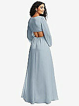 Rear View Thumbnail - Mist Long Puff Sleeve Cutout Waist Chiffon Maxi Dress 