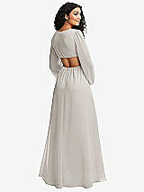 Rear View Thumbnail - Oyster Long Puff Sleeve Cutout Waist Chiffon Maxi Dress 
