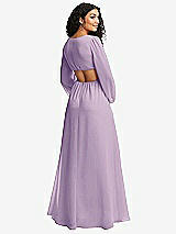 Rear View Thumbnail - Pale Purple Long Puff Sleeve Cutout Waist Chiffon Maxi Dress 