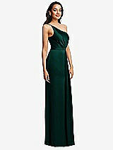 Side View Thumbnail - Evergreen One-Shoulder Draped Skirt Satin Trumpet Gown