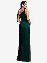 Rear View Thumbnail - Evergreen One-Shoulder Draped Skirt Satin Trumpet Gown