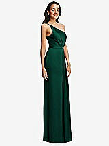 Side View Thumbnail - Hunter Green One-Shoulder Draped Skirt Satin Trumpet Gown