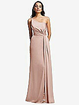 Front View Thumbnail - Toasted Sugar One-Shoulder Draped Skirt Satin Trumpet Gown