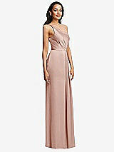 Side View Thumbnail - Toasted Sugar One-Shoulder Draped Skirt Satin Trumpet Gown