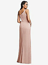 Rear View Thumbnail - Toasted Sugar One-Shoulder Draped Skirt Satin Trumpet Gown