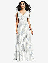 Front View Thumbnail - Bleu Garden Bow-Shoulder Faux Wrap Maxi Dress with Tiered Skirt