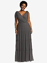 Alt View 1 Thumbnail - Caviar Gray Bow-Shoulder Faux Wrap Maxi Dress with Tiered Skirt