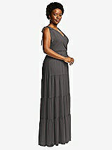 Alt View 2 Thumbnail - Caviar Gray Bow-Shoulder Faux Wrap Maxi Dress with Tiered Skirt