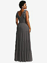 Alt View 3 Thumbnail - Caviar Gray Bow-Shoulder Faux Wrap Maxi Dress with Tiered Skirt