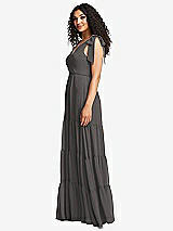 Side View Thumbnail - Caviar Gray Bow-Shoulder Faux Wrap Maxi Dress with Tiered Skirt