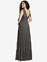 Rear View Thumbnail - Caviar Gray Bow-Shoulder Faux Wrap Maxi Dress with Tiered Skirt