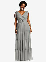 Alt View 1 Thumbnail - Chelsea Gray Bow-Shoulder Faux Wrap Maxi Dress with Tiered Skirt