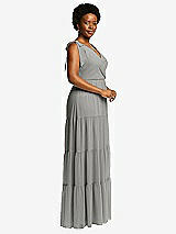 Alt View 2 Thumbnail - Chelsea Gray Bow-Shoulder Faux Wrap Maxi Dress with Tiered Skirt