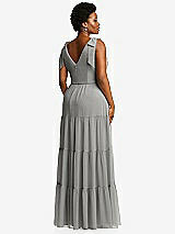 Alt View 3 Thumbnail - Chelsea Gray Bow-Shoulder Faux Wrap Maxi Dress with Tiered Skirt