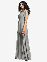 Side View Thumbnail - Chelsea Gray Bow-Shoulder Faux Wrap Maxi Dress with Tiered Skirt