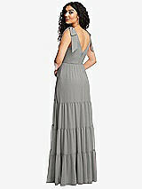 Rear View Thumbnail - Chelsea Gray Bow-Shoulder Faux Wrap Maxi Dress with Tiered Skirt