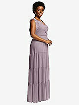 Alt View 2 Thumbnail - Lilac Dusk Bow-Shoulder Faux Wrap Maxi Dress with Tiered Skirt