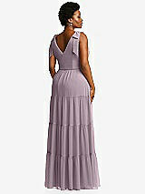 Alt View 3 Thumbnail - Lilac Dusk Bow-Shoulder Faux Wrap Maxi Dress with Tiered Skirt