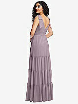 Rear View Thumbnail - Lilac Dusk Bow-Shoulder Faux Wrap Maxi Dress with Tiered Skirt