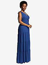 Alt View 2 Thumbnail - Classic Blue Bow-Shoulder Faux Wrap Maxi Dress with Tiered Skirt